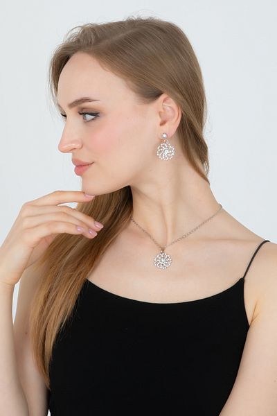 Furtek Aksesuar Women's Minimal Split Hoop Thin Chain Exquisite Zircon Stone Necklace Earrings Jewelry Set Daily Trend