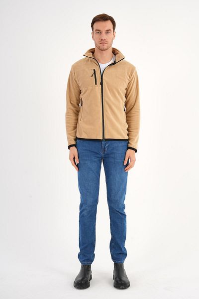 Deri Company Ανδρικό μπουφάν Fleece Μπεζ με φερμουάρ γιακά