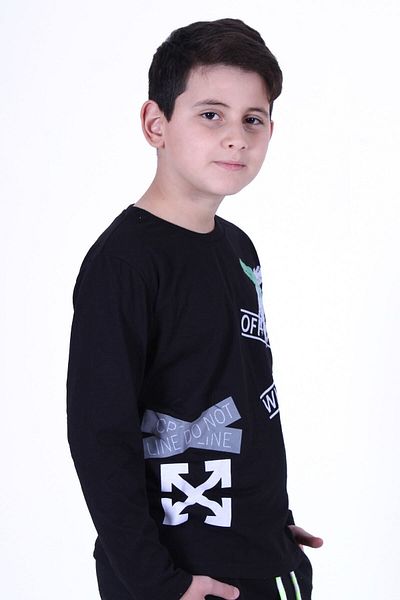 FYK KİDS Long Sleeve Off White X Text Printed 2 Thread Boys Sweatshirt