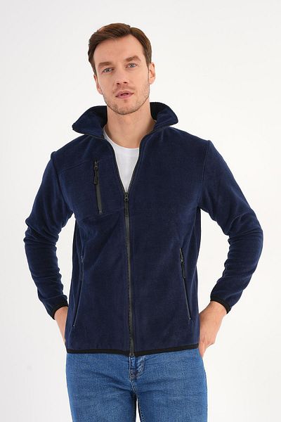 Deri Company Ανδρικό μπουφάν Fleece Navy Blue με φερμουάρ γιακά