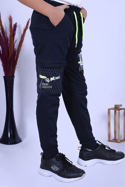 FYK KİDS 3-Piece Printed Boys' Sweatpants with Different Pocket Detail