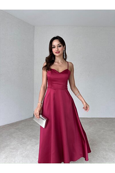 Mooi Butik WEXLER Midi Elbise 9046 - Bordo