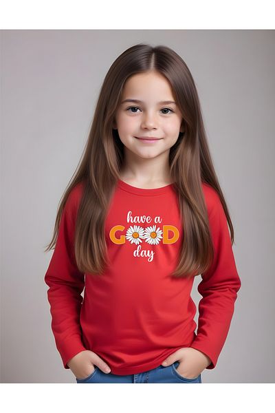 FYK KİDS Girl - Text Printed Round Neck Sweatshirt