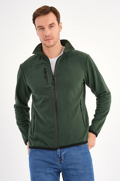 Deri Company Ανδρικό μπουφάν Fleece Πράσινο γιακά με φερμουάρ