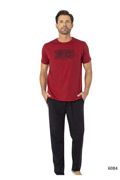 Pierre Cardin Men's Burgundy Short Sleeve Printed Home Clothing Suit Double Suit C.10.25.P.60.I84.D29