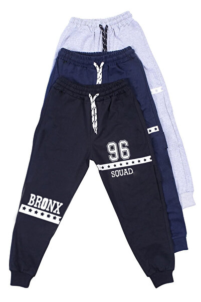FYK KİDS 3 τεμαχίων Μαύρο-σκούρο μπλε-γκρι, Cargo Pocket, Text Printed Boys' Sweatpants