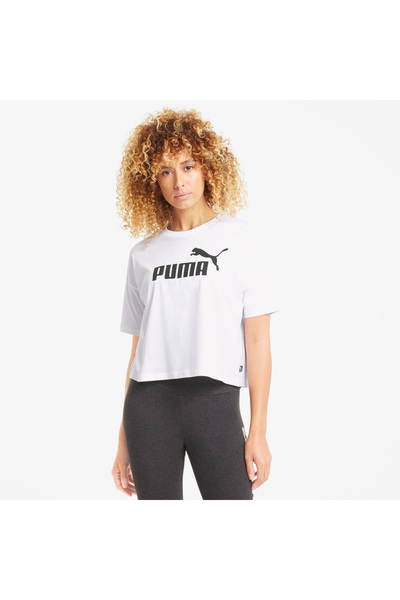 Puma Tricou Ess Cropped Logo Light Straw Kadın Beyaz Günlük