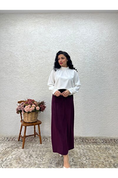 KÜÇÜĞÜM BUTİK Fusta în formă de A din catifea prune