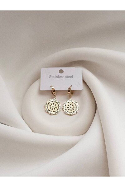 Minne Jewelry-Accessory Flower Motif Round Earrings - Steel Earrings - Flower Motif Round Earrings
