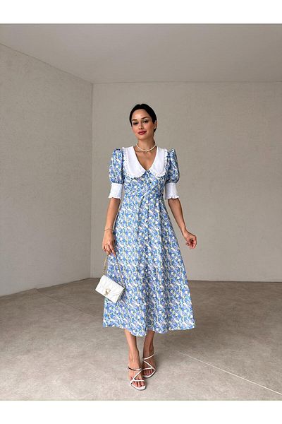Mooi Butik Rochie midi albastră model ROGERS 8664