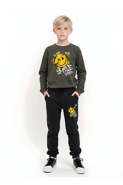 FYK KİDS 3-teiliges Pyjama-Set mit Rundkragen und Aufdruck für Jungen