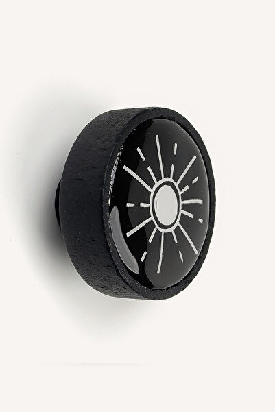 Kulpingo Güneş Desenli Siyah Ahşap Çocuk Odası Dolap Ve Çekmece Kulp