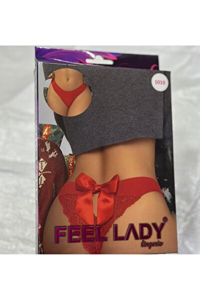 Albonishop Kurdelalı Kırmızı Külot Yüksek Bel Dantelli Şeritli