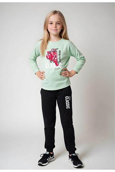 FYK KİDS Detaliu talie imprimat cu motor roz pentru fete Lasti̇kli ̇ Alt-top Pi̇jama Suit