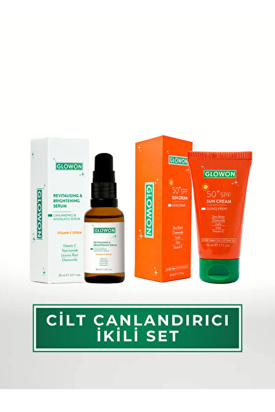 GLOWON C Vitamini Serumu & Spf 50 Güneş Kremi Canlandırıcı 2’li Cilt Bakım Seti