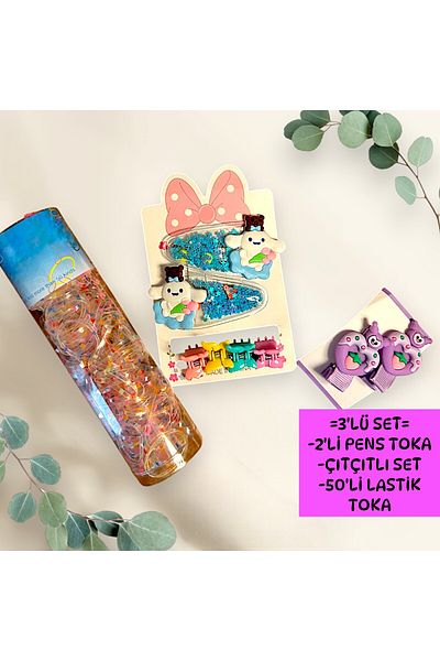 patriko tekstil ACCESORIUL DE PĂR PENTRU FETE 3 BUC. SET DE ACCESORII DE PĂR KUROMILI BUCĂ DE PĂR - BUCĂ DE PĂR ELASTICĂ - BUCĂ DE PĂR