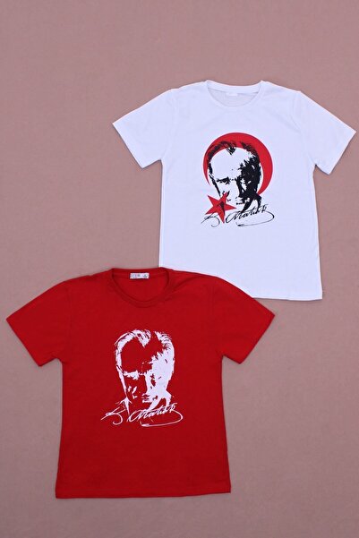 FYK KİDS Pack of 2 Atatürk-signature Different Patterned Boys' and Girls' T-shirts