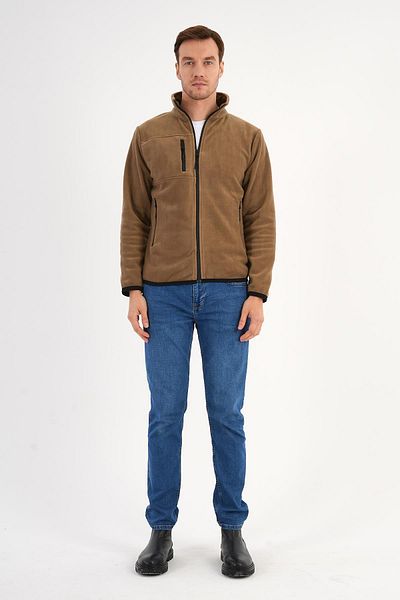 Deri Company Men's Fleece Jacket Camel Zippered Stand Collar