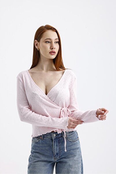 Miss Murem Pink Double Breasted Lace-Up Cardigan