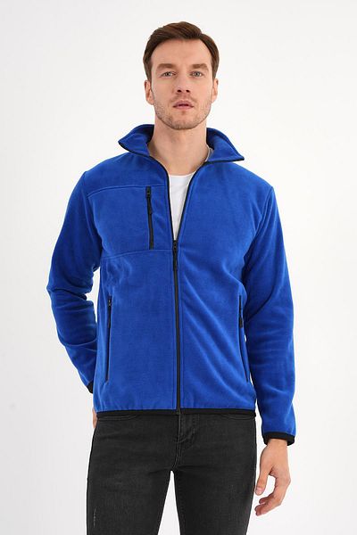 Deri Company Ανδρικό μπουφάν Fleece Saks Blue - Όρθιος γιακάς και φερμουάρ