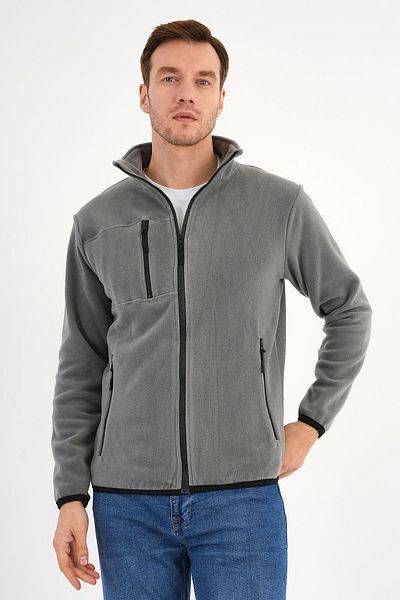 Deri Company Ανδρικό μπουφάν Fleece Γκρι γιακά με φερμουάρ