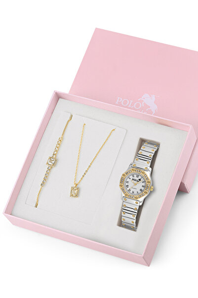 Polo Air Romen Rakamlı Kadın Kol Saati Zirkon Taşlı Kolye Bileklik Özel Kombi...