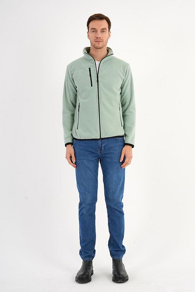 Deri Company Ανδρικό μπουφάν Fleece Πράσινο γιακά με φερμουάρ