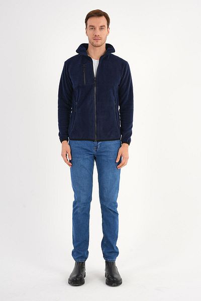 Deri Company Ανδρικό μπουφάν Fleece Navy Blue με φερμουάρ γιακά