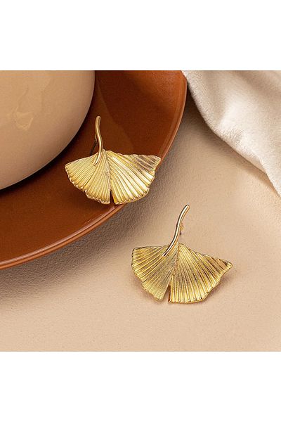 AURRARİ Gold Ginkgo Leaf Earrings