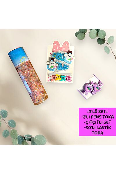 patriko tekstil ACCESORIUL DE PĂR PENTRU FETE 3 BUC. SET DE ACCESORII DE PĂR KUROMILI BUCĂ DE PĂR - BUCĂ DE PĂR ELASTICĂ - BUCĂ DE PĂR