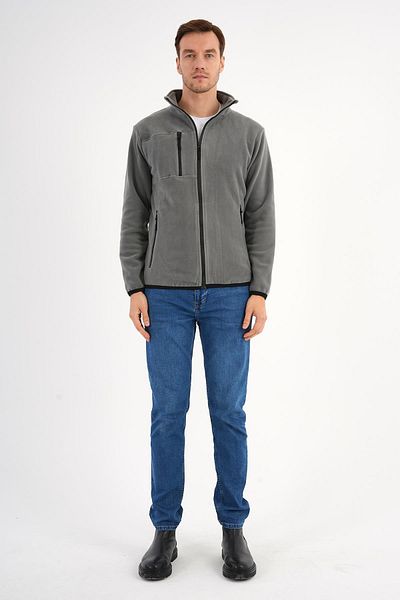 Deri Company Ανδρικό μπουφάν Fleece Γκρι γιακά με φερμουάρ
