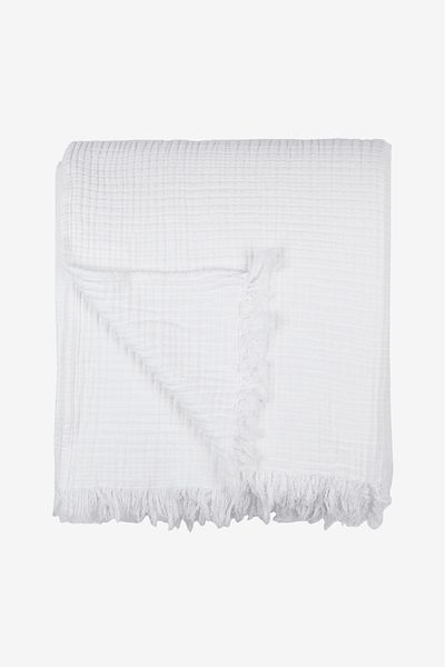 Barine Şal de canapea din muselină din bumbac cocoon 4 straturi alb 130x170