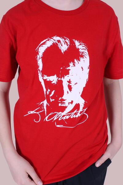 panios kids Atatürk-Ayyıldız-İmza Baskılı Unisex Çocuk Kısa Kollu T-Shirt
