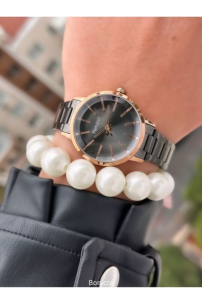 Ferrucci 35mm Case,Smoked Color Steel Band, Stylish Design Dial Women's Wristwatch+Bracelet