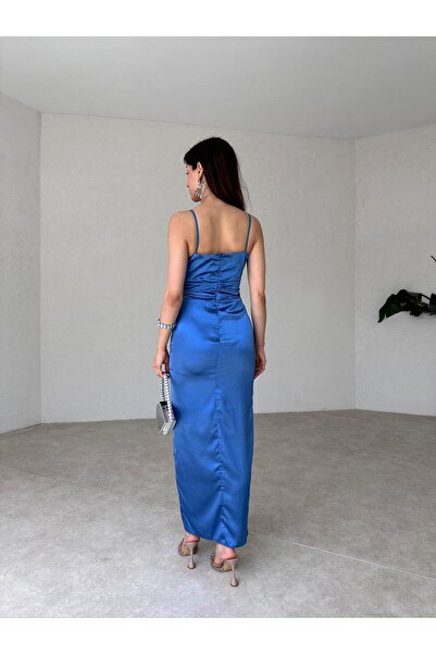 Mooi Butik Vencover Satin Dress 5682 - Saks Blue