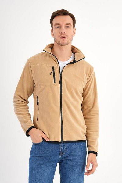 Deri Company Ανδρικό μπουφάν Fleece Μπεζ με φερμουάρ γιακά