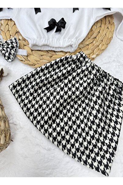 AKİF GİYİM Kız Çocuk & Bebek Takımı Fiyonklu Badi Kazayağı Etek Bandana Takımı
