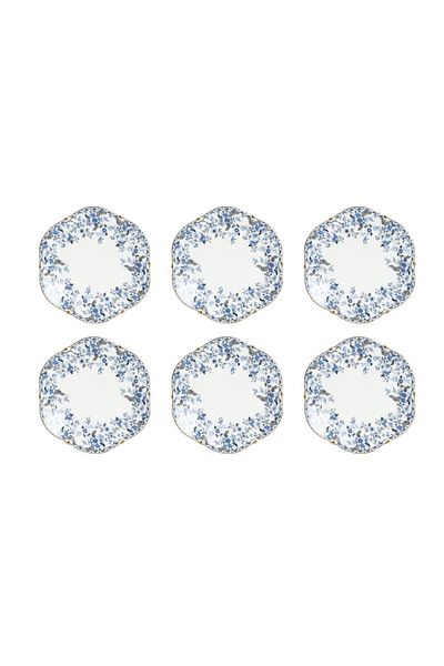 Lucky Art Clarice New Bone China Porcelain Blue Small Flower Patterned Set of 6 Plates 27 cm