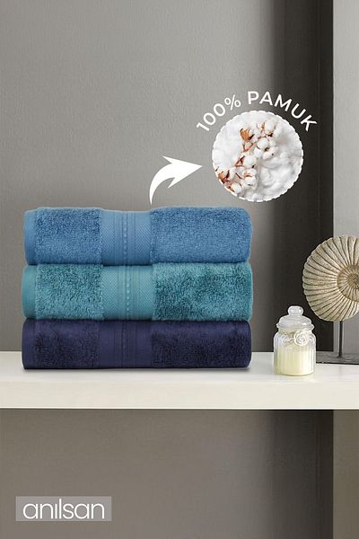 Anılsan Set de 3 prosoape de mână super moi cu chenar - 50x90 cm, 250 gr, 100% bumbac, prosoape spa și hotel