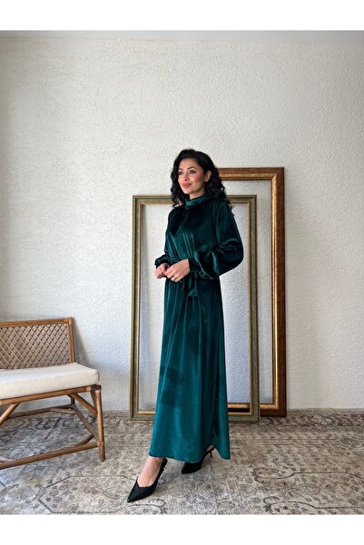 KÜÇÜĞÜM BUTİK Green Long Velvet Dress