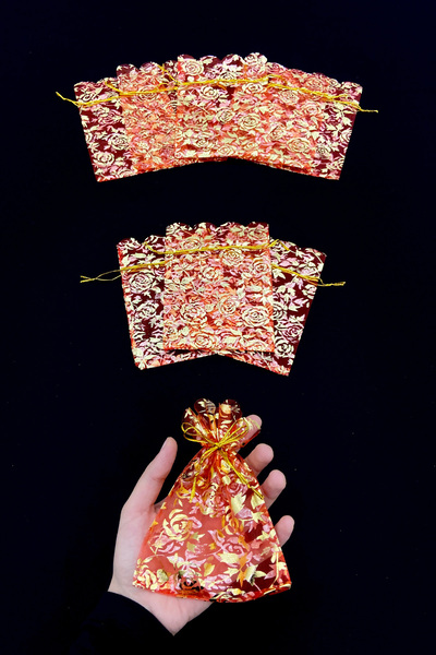 ZEYMERADE حقيبة هدايا خطوبة على شكل وردة حمراء بالحناء 100 قطعة مقاس 12 × 15 ...