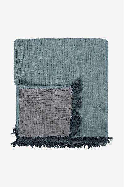 Barine Cocoon Cotton 4 Layer Muslin Sofa Shawl Dark Green / Dark Grey 130X170