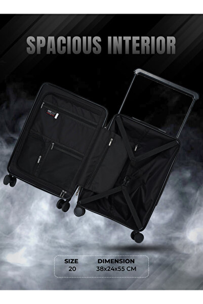 PARAJOHN Cabin Size Lakeside Wide Trolley Spinner Luggage with TSA-Lock -Black