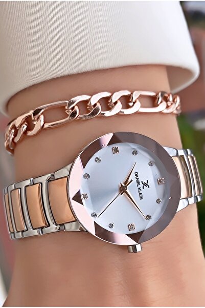 Daniel Klein Brand Rose Silver Color Women's Wristwatch - Bracelet Gift