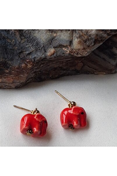 azra takı tasarım Kırmızı, kadın ,fil küpe