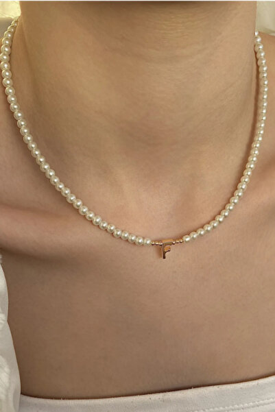 PSGT F Harf'li inci kadın gold kolye