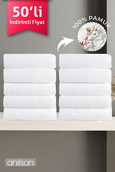 Anılsan 50 قطعة من مناشف الحمام البيضاء - 70 × 140 سم، 490 جرام، 100% قطن، من...