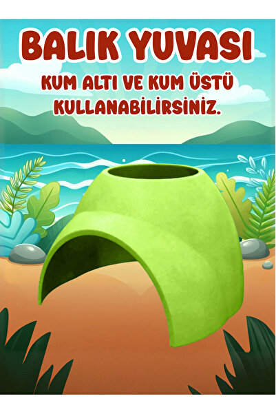 Akvaryum Balık Yuvası / Testi ( Yeşil ) Yeraltı Gizleme Mağarası / Kum Üstü B...