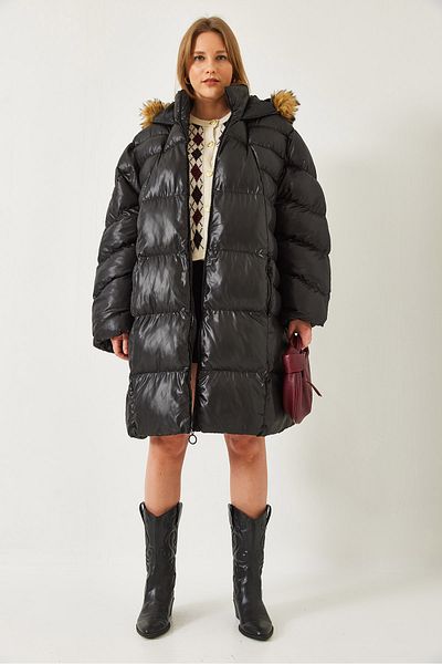 Bianco Lucci Women's Hooded Fur Long Puffer Coat 60901025
