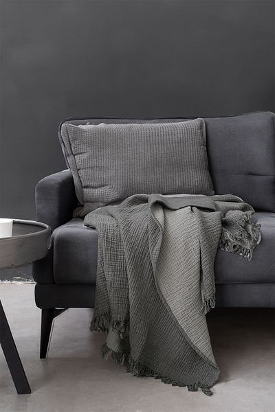 Barine Cocoon Cotton 4 Layer Muslin Sofa Shawl Dark Grey / Light Grey 130X170